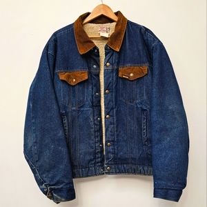 Saddle King Western VTG 70's Sherpa Lined Trucker Denim Jacket Corduroy Size 48